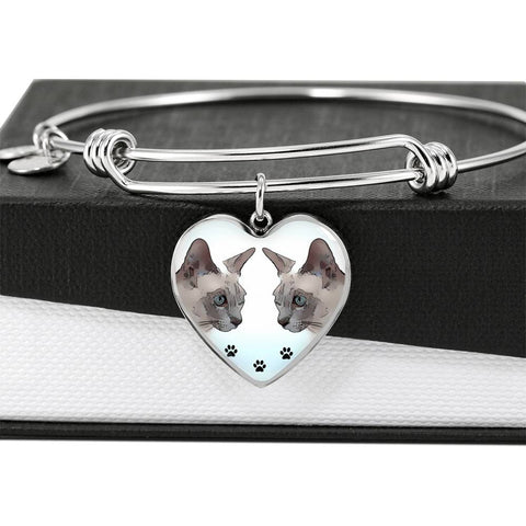 Tonkinese Cat Print Heart Pendant Luxury Bangle