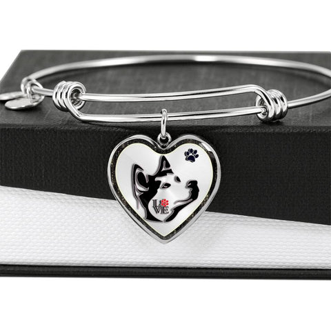 Siberian Husky Dog Art Print Heart Pendant Bangle