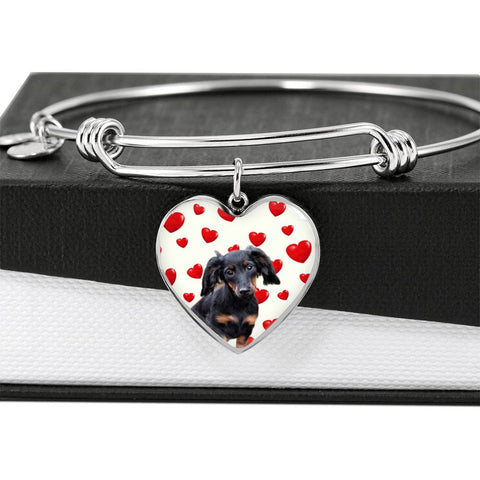 Dachshund Print Luxury Heart Charm Bangle