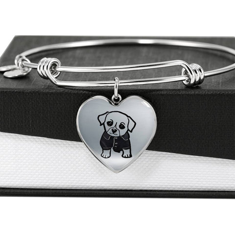 Cute Dog Art Print Heart Pendant Luxury Bangle