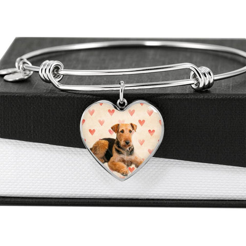 Airedale Terrier Print Luxury Heart Charm Bangle