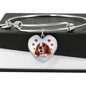 Irish Red and White Setter Print Luxury Heart Charm Bangle