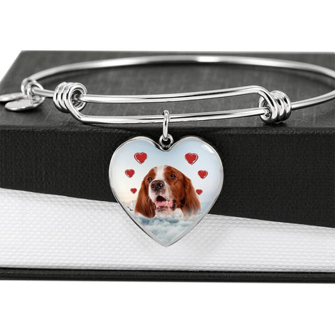 Irish Red and White Setter Print Luxury Heart Charm Bangle