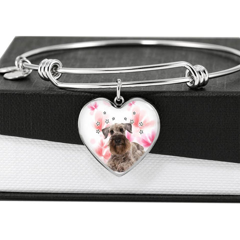 Cesky Terrier Print Luxury Heart Charm Bangle