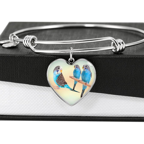 Blue Budgie Parrot Print Heart Pendant Bangle