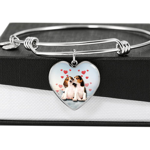 Cute Beagle Print Luxury Heart Charm Bangle
