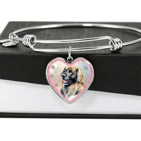 Leonberger Dog Art Print Heart Pendant Bangle