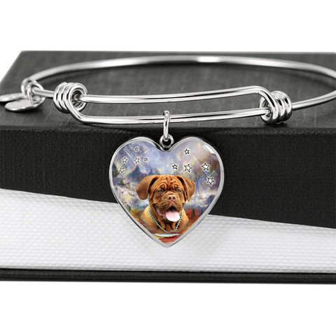 Dogue de Bordeaux Print Luxury Heart Charm Bangle