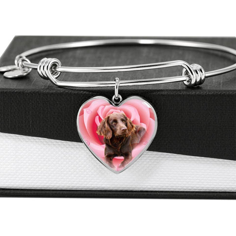 Boykin Spaniel Print Luxury Heart Charm Bangle