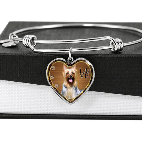 Australian Silky Terrier Dog Print Heart Pendant Bangle