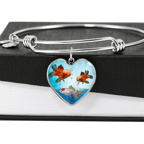 Oranda Fish Print Heart Pendant Luxury Bangle