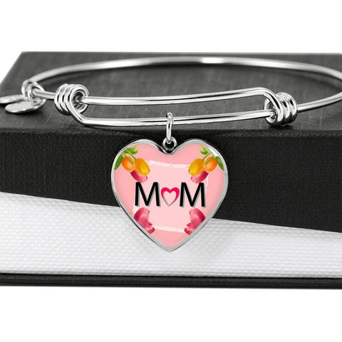 "MOM" Print Heart Pendant Luxury Bangle