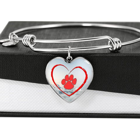 Red Paw Print Luxury Heart Charm Bangle