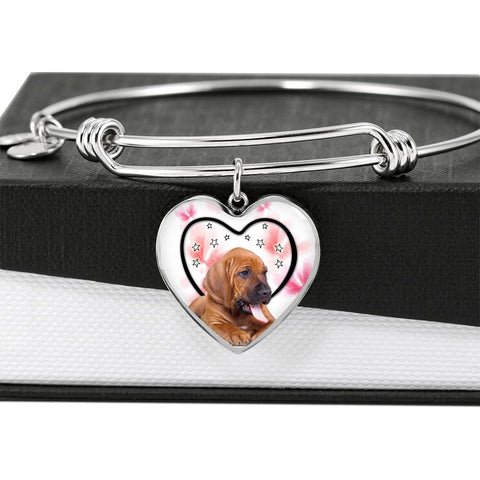 Bloodhound Dog Print Luxury Heart Charm Bangle