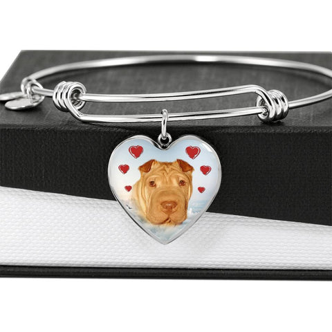 Shar Pei Print Luxury Heart Charm Bangle