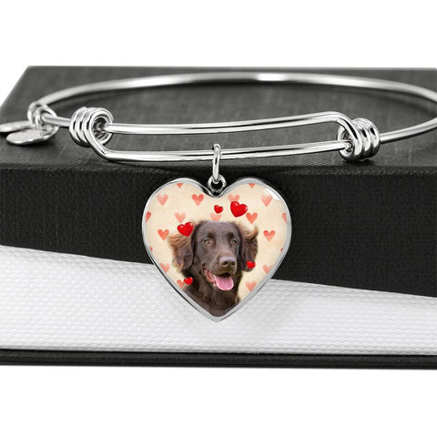 Flat Coated Retriever Print Luxury Heart Charm Bangle