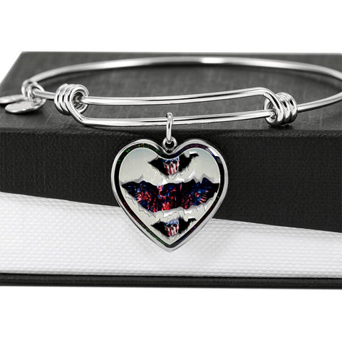 American Flag Skull Print Heart Pendant Bangle