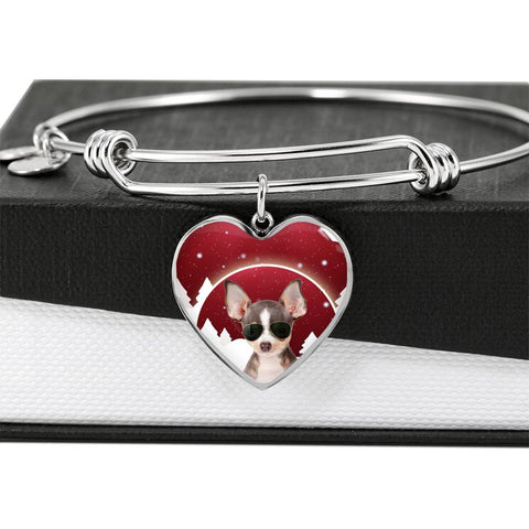 Chihuahua Print Heart Charm Bangle