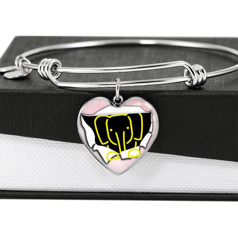 Cute Baby Elephant Print Heart Pendant Bangle
