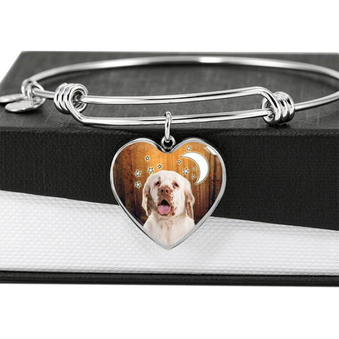 Clumber Spaniel Print Luxury Heart Charm Bangle