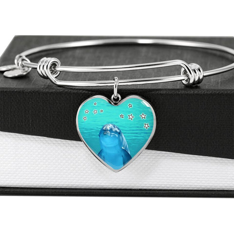 Dolphin Fish Print Luxury Heart Charm Bangle