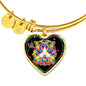 Colorful Cat Print Heart Pendant Bangle