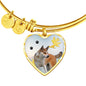 Cute Norwegian Lundehund Print Luxury Heart Charm Bangle
