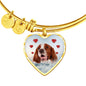 Irish Red and White Setter Print Luxury Heart Charm Bangle