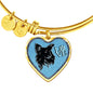 Papillon Dog On Denim Print Heart Pendant Bangle