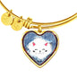 Cute Cat In Denim Print Heart Pendant Bangle