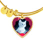 Cute White Kitten Cat Print Heart Pendant Bangle