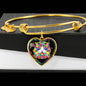 Colorful Cat Print Heart Pendant Bangle