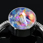 Friesian Horse Print Circle Charm Steel Bracelet