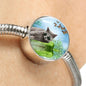 Russian Blue Cat Print Circle Charm Steel Bracelet