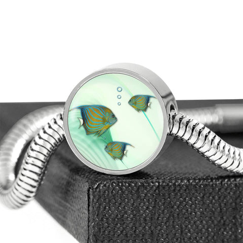 Angelfish Print Circle Charm Steel Bracelet