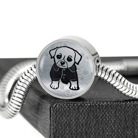 Cute Dog Art Print Circle Charm Steel Bracelet
