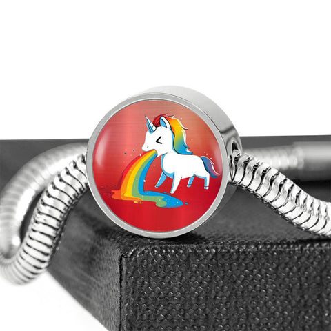Unicorn Rainbow Print Circle Charm Steel Bracelet