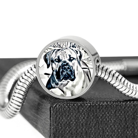 South African Mastiff (Boerboel) Dog Print Circle Charm Steel Bracelet