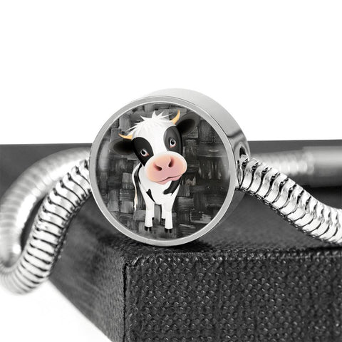 Cow Print Circle Charm Steel Bracelet