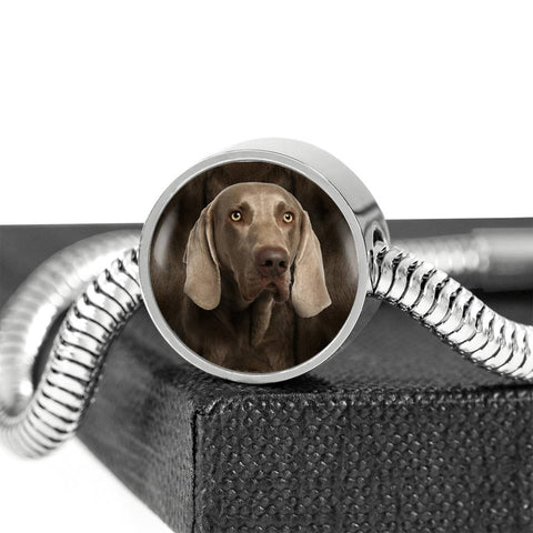 Weimaraner Dog Print Circle Charm Steel Bracelet