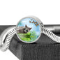 Russian Blue Cat Print Circle Charm Steel Bracelet