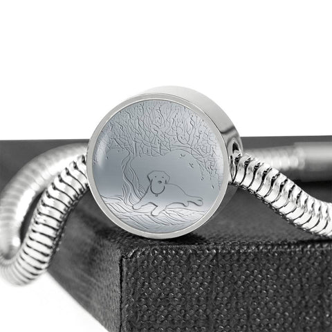 Cute Dog Print Circle Charm Steel Bracelet