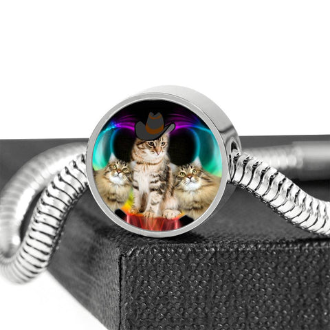 Siberian Cat Print Circle Charm Steel Bracelet