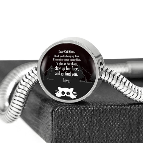 Cute Cat Print Circle Charm Steel Bracelet