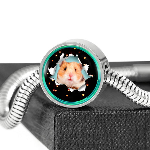 Syrian Hamster Print Circle Charm Steel Bracelet