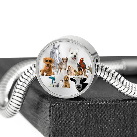 Pets Group Print Circle Charm Steel Bracelet