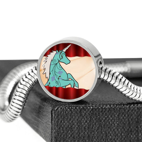 Unicorn Print Circle Charm Steel Bracelet