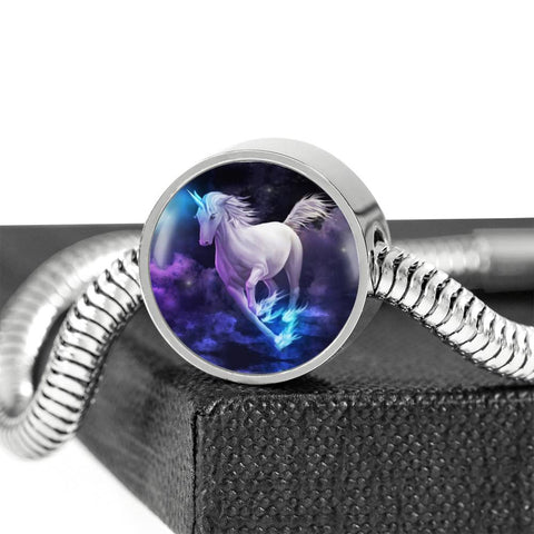 Amazing Unicorn Print Circle Charm Steel Bracelet