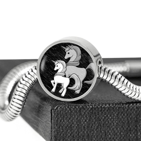Cute Unicorn Print Circle Charm Steel Bracelet