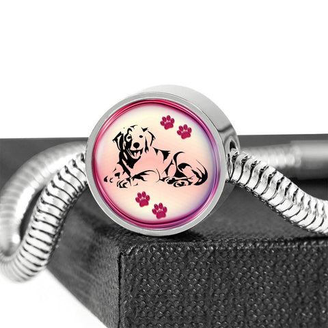 Golden Retriever Dog Print Circle Charm Steel Bracelet